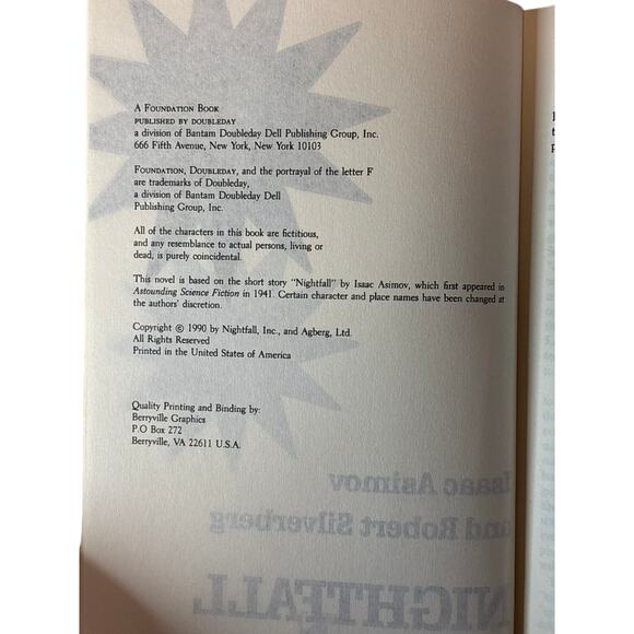 Nightfall by Isaac Asimov & Robert Silverberg 1990 Hardcover w/ Dust Jacket - Picture 7 of 8